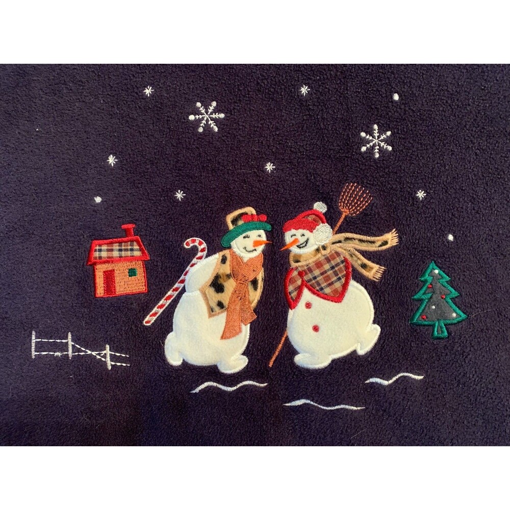 Capacity Navy Fleece Lg Christmas Sweater Petite Snow Couple Embroidery Appliqué